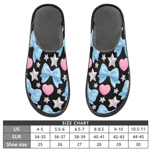 Slippers for Women Blue Bows Pink Hearts Stars Soft Fuzzy Women's Slippers Indoor and Outdoor Shoes3