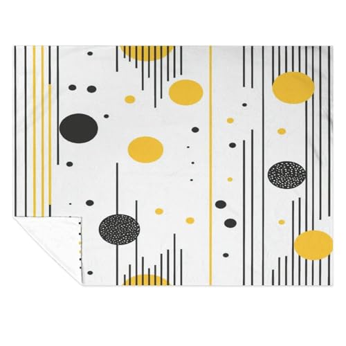 Flannel Couch Blanket Yellow and Black Dots Stripes Geometric Luxury