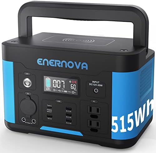 Enernova Portable Power Station 500W, 515Wh 2 AC Outlets Backup Lithium Battery,Solar Generator (Solar Panel Optional) for Outdoors Camping, Travel, Hunting, Emergency
