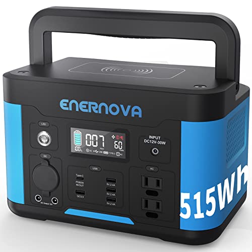 Enernova Portable Power Station 500W, 515Wh 2 Ac Outlets Backup Lithium Battery,Solar Generator (Solar Panel Optional) For Outdoors Camping, Travel, Hunting, Emergency #TOP25