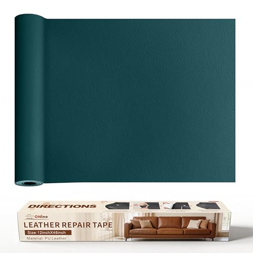 Image of ONine Leather Repair Patch,Leather Repair Tape, 12 x 48 inches Leather Repair Patch for Furniture,Vinyl Repair kit,Leather Couch Patch,for Sofas, Furniture, car Seats, (Turquoise Blue-Litchi Grain)