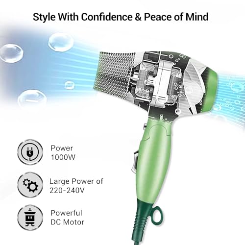 Image of VGR V-432 Foldable Hair Dryer for Women & Men, Overheating Protection Technology,2 Speed settings, Independent Cool Shot, Detachable Nozzles,1.8 m Cable 1000 Watts (Green)