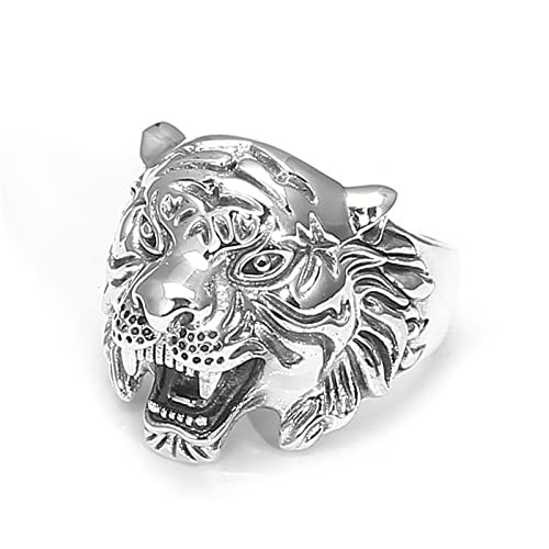 Bague tête de tigre en argent S925 pour homme style gothique vintage