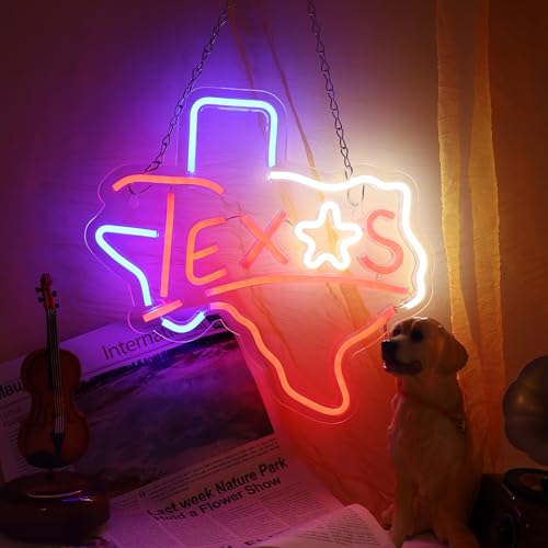 Image of Texas Neon Sign Texas Longhorn Neon Light Lone Star LED Neon Sign for Wall Decor Dimmable LED Neon Light for Bar Restaurant Music Concert Man Cave Wall Art 12.6 * 11.8IN