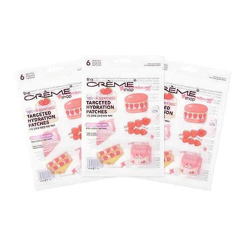 The Crème Shop Targeted Hydration Patches For Dry Skin, Anti-Aging Facial Patches with Collagen and Retinol - Strawberry Delights (3 Pack)