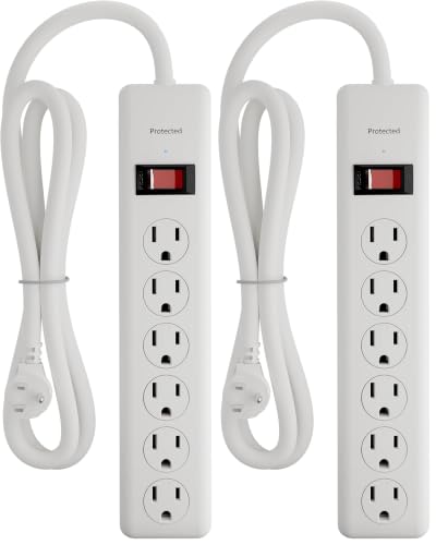 Image of BN-LINK 6-Outlet Power Strip Surge Protector 2-Pack, 4-Foot Extension Cord, 600 Joules, Twist-to-Close Safety Covers, 90 Degree Flat Plug, Overload Protection, White