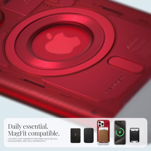 Image of Spigen Classic C1 MagFit Back Cover Case for iPhone 15 Pro Max, MagSafe Compatible, Camera Control Button - PC+TPU | Ruby