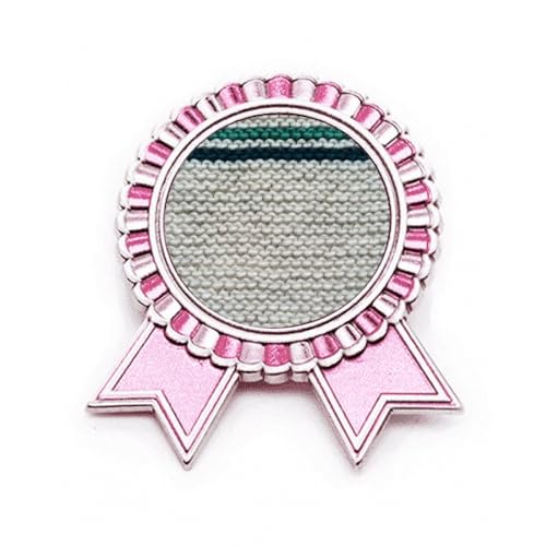 Broche en tissu tricoté en lin gris taille M avec médaille rose en métal