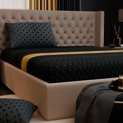 Image of Stoa Paris 100% Bamboo Cotton King Size Fitted Bedsheet with 2 Pillow Covers, 200TC Printed Bed Set, Breathable, All-Season Comfort, Home Decor, Imperial Grandeur - Midnight Crest (182cmx198cm+30cm)