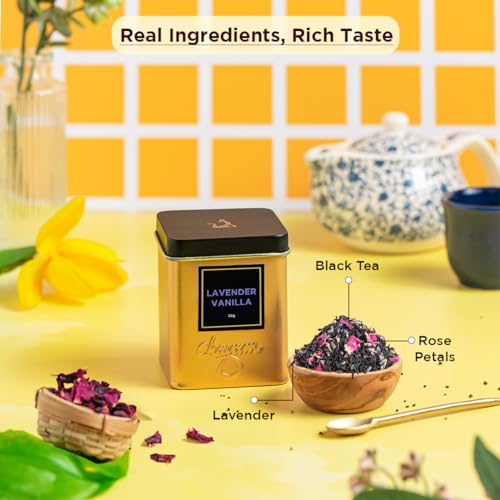 Image of CHAYAM Lavender Vanilla Tea 50g | Black Tea with Roasted Chicory, Rose Petals, Lavender and Vanilla Extract - Pack of 2