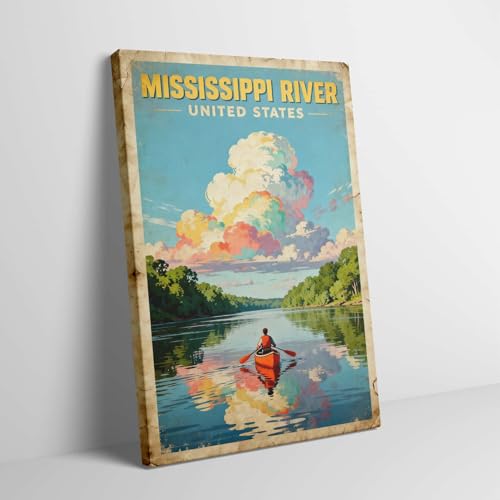 Framed Vintage Travel Poster of Mississippi River United States Canvas Art - Ready to Hang Wall Decor for Bedroom, Living Room, Office | Unique Home Gift