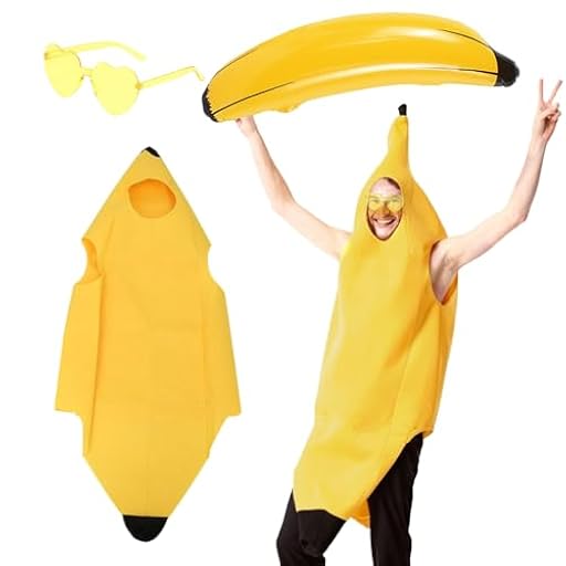 GYIOFAI 3 Piezas Disfraz Plátano Adulto Hombr Mujer Fruta Unisex, Disfraces Fruta Adulto, Disfraz Despedida Soltera para Fiesta Cosplay Halloween Carnaval | Ya disponible en tu tienda friki favorita! En mundofriki.es!