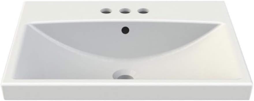 CeraStyle 032000-U-Three Hole Elite Rectangle Ceramic Wall Mounted/Self Rimming Sink, White