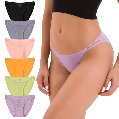 INNERSY String Bikini Panties for Women Sexy Silky Cheeky Underwear 6-Pack(Midnight Garden,Large)