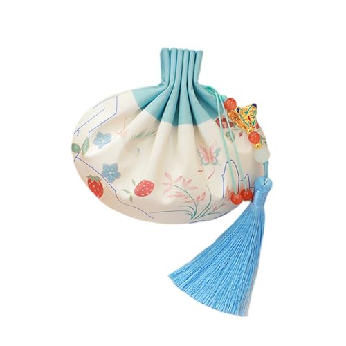 Chinese Hanfu Silk Pouch - Mini Coin Purse, Drawstring Bag, Jewelry & Gift Bag (Blue)