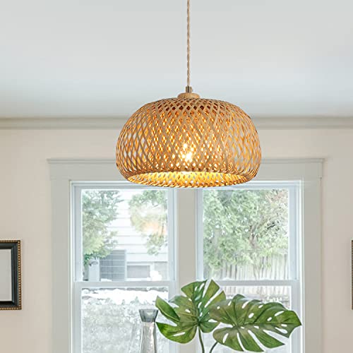 Hchunqjor H3601-1 Bamboo Pendant Light Fixture One-Light Adjustable Boho Basket Handmade Woven Pendant Lighting thumb #2