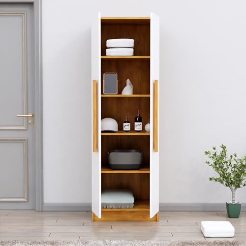 Image of Bniture Wooden Almirah for Clothes, Door for Bedroom, 2 Door Wardrobe with 4 Shelves Huge Storage Space (46D x 60W x 182H CM) | 3 Year Warranty (Giant Wood & Frosty White)