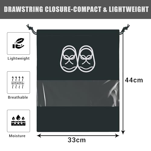 Image of Heart Home Pack of 8 Travel Shoe Organizer | Storage Bags | Travel Carrying Bag | Storage Organizers Set | Shoe Cover with Transparent Window | Shoe Dori Cover | Black & Gray