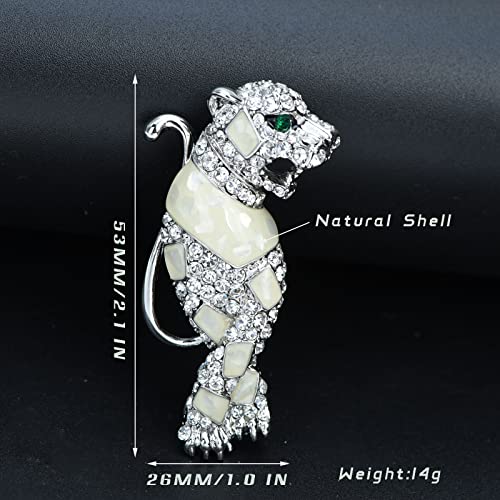 Image of Vintage Crystal Shell Leopard Brooch Lapel Pin Breastpin Rhinestone Animal Jewelry for Men Women