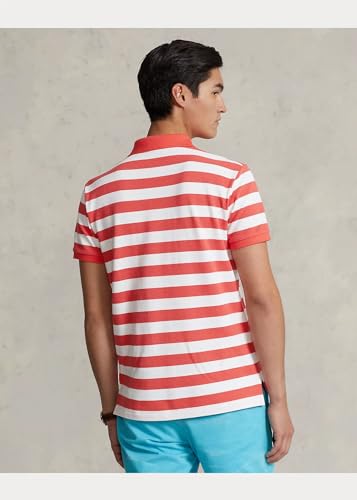 Image of POLO RALPH LAUREN Mesh Short-Sleeve Classic Fit Mens Polo Shirt with Bold Stripes and Polo Pony Embroidery Shirt (US, Alpha, X-Large, Regular, Regular, Reef Red - White)