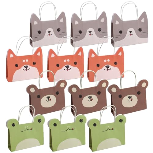 ラッピング袋 アニマルフェイス 手提げ袋 ラッピング アニマル フェイス 紙袋 4種セット カラフル (12)