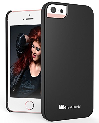 GreatShield iPhone SE Case, Guardian UV Glossy Series Slim Fit Snap On Case Back Cover for Apple iPhone SE / 5S / 5 (Black)