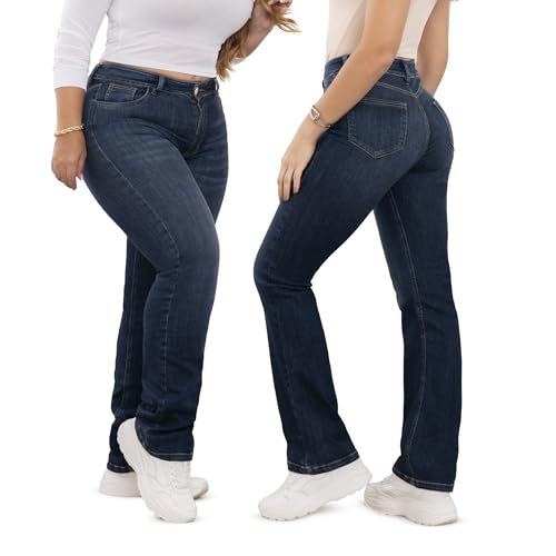 Trucco’s High-Waisted Straight-Leg Blue Jeans – One Size, Stretch Fit, Timeless Style & Comfort