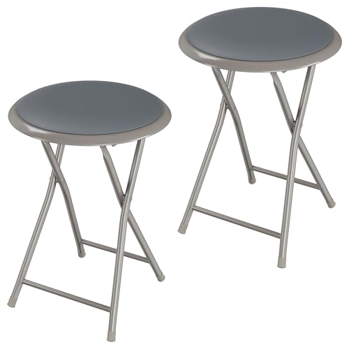Image of Lavish Home Folding Bar Stool - Set of 2 Heavy-Duty 18-Inch Stool - 225lb Capacity and Padded Seats for Dorm, Recreation or Game Room (Gray)