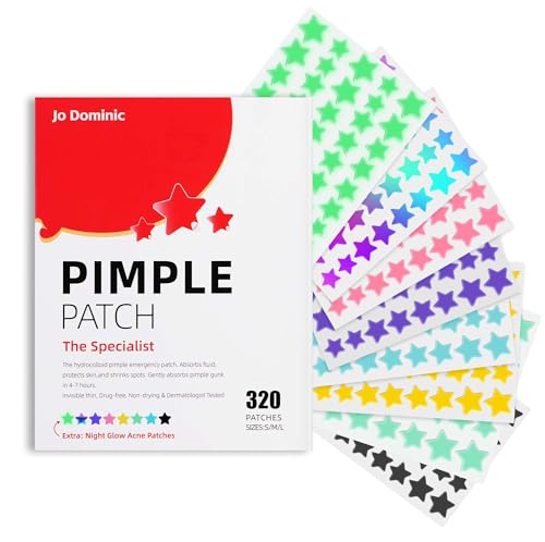Jo Dominic Pimple stars Patches for Face, 4 Size 320 Counts Acne Patches, Hydrocolloid Patches for...