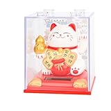 KOXXUD Lucky Cat Waving Arm with Dust Cover, Solar Fortune Vivid and Lovely Chinese Cat Statue Decorations for Front Desk, Car, Business Openings, (Gourd, White, 1PC)