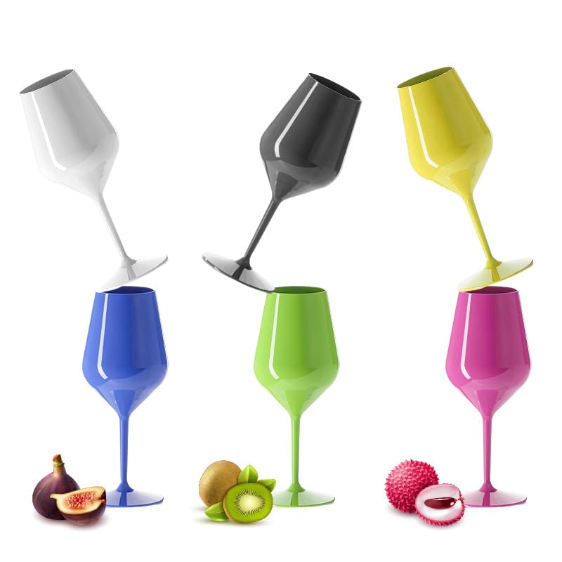 SPARKLERS CLUBBicchiere da vino e cocktail indistruttibile, multicolore, 47 cl, set di 6, riutilizzabili, 350 lavaggi, presa facile, per feste ed eventi