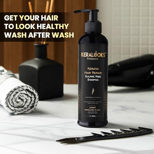 Image of Keratin Repair Hair Mask & Shampoo Combo (250ml Each) for Deep Conditioning, Frizz Control, Dry & Damaged Hair for Women & Men | Sulphate Free