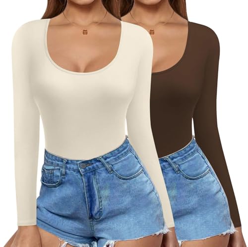 Ekouaer Basic Langarmshirt Damen Thermo Basic Shirt Unterhemden Crop...