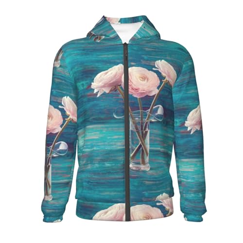 Flowers in Glass Vase Kid Hoodies Boys Zip Up Sweatshirts Girls Pullover with Pocket2