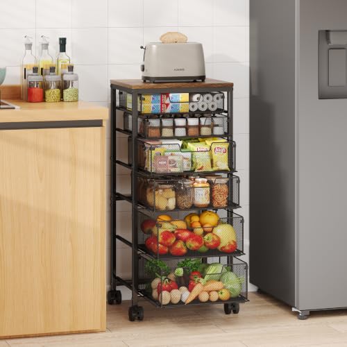 Image of Rolling Storage Cart with 6 Drawers, Craft Cart with Lockable Wheels | Storage Drawer Organizer, Utility Cart for Classroom, Closet, Pantry, Bathroom, Kitchen, Art, Dorm, Office