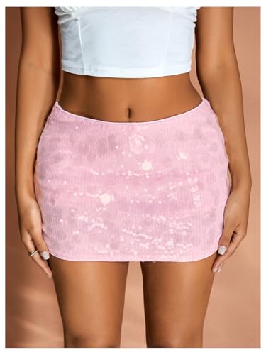 MakeMeChic Women's Sequin Sparkly Skirt Mini Micro Glitter Y2k Low Rise Summer Skirt4