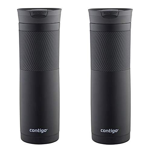 Contigo SNAPSEAL Byron Travel Mug 24oz Matte Black Stainless Steel Cup (2-Pack)