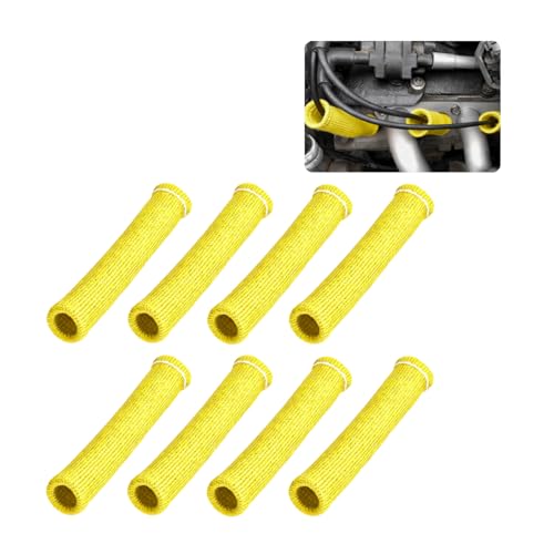 FALVFUN Car Spark Plug Wire Heat Shield Sleeve, 8PCS Vehicle Spark Plug Boot Wrap Protector, Automotive Sparker Protection Insulator Sleeve, Universal for Automobile RV Truck (Yellow)