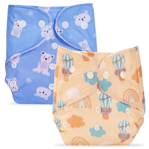 Image of Bumpers Premium & Ultra Soft Reusable Cloth Diaper with Insert Pads | Extra Absorbant, Washable, Waterproof & Adjustable Cloth Diaper for Babies /Kids, 3M-3Years (Combo, Free Size, Sea Blue+Light Pink)
