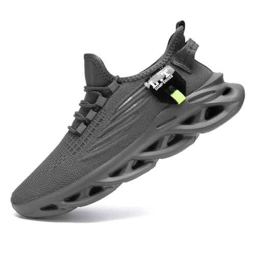 XKOWUO Mens Running Shoes Tennis Sneakers Slip On Gym Walking Non Slip Trail Trainers Athletic Jogging Comfortable Road Workout Mesh Breathable Fashion Dark_Gray US 10