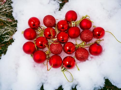 Image of 12 Red and 12 Silver Small Christmas X-Mass Tree Decoration Balls Hangings Ornaments Christmas Hanging Tree Balls Holiday New Year