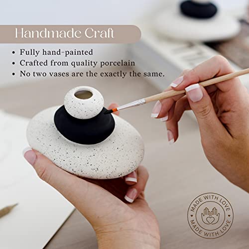 2 Pcs Calming Stacking Stone Bud Vase Set. Small Vases For Flowers. Mini Vases Zen Decor. Office Desk Accessories. Nature Decor, Japanese Decor, Spa Decor, Short Vase, Ceramic Vase (Black) #TOP4