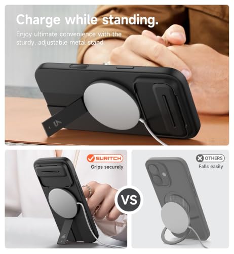 Image of SURITCH for iPhone Air Case with Camera Control Cover, Camera Slide Cover and Adjustable Kickstand, Compatible with MagSafe, Shockproof Bumper Protective Cases for iPhone 17 Air 6.5 Inch, Black