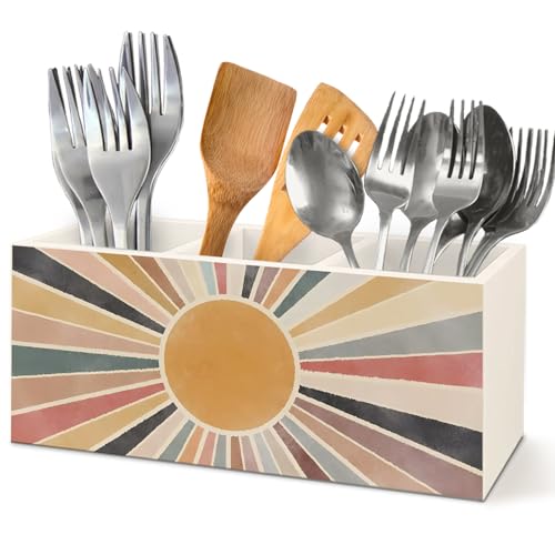Cquwb Boho Sun Kitchen Utensil Holder, Mid Century Modern Retro