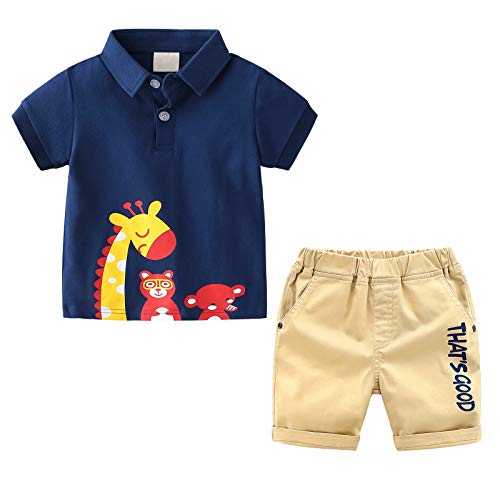 Toddler Little Boy Short Set Summer Clothing Outfits Sets Animal Print Polo Tops + Shorts Pants Kids Clothes Sets 2Pcs Darkblue