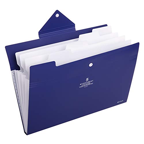 Skydue PP Expanding File Folder Accordion Documents Letters Organizer, 5 Pockets, A4 Size (Navy Blue)