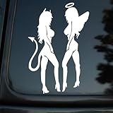 ZUKHL 2pcs Vinyl Car Sticker - Devil Angel Girl, 7inches, Motorbike Trucks Car Styling Decorative Decal, Durable, Weather-Resistant, Easy to Apply and Remove #2BZ450 (White)