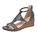Cakunmik 2021 Été Dames Sandales Style Romain Rétro Sandales Décontracté Arrière Fermeture Éclair Cale Plate-Forme Plate Sandales en Cuir Plates pour Femmes,Gris,38