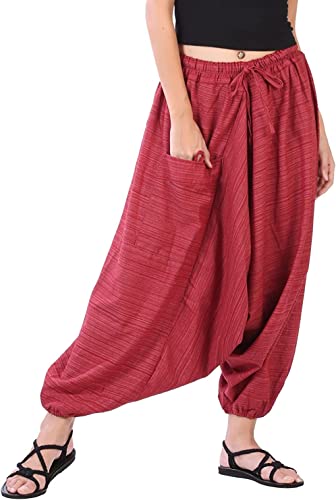 Image of Whitewhale Mens Women Cotton Stripe Aladdin Loose Baggy Boho Hippie Harem Pants