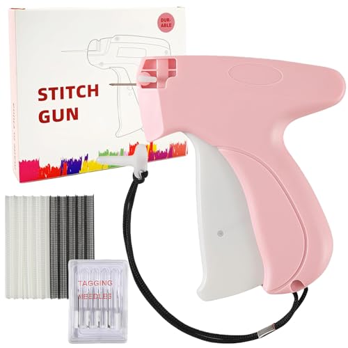 Stitch Gun for Clothes, Quick Clothing Fixer Includes 6 Needle 1000 Black & 1000 White Fasteners Clothes Tagging Gun Stitchy for Tagging Sewing Hemming Stitching Fixing (Pink)